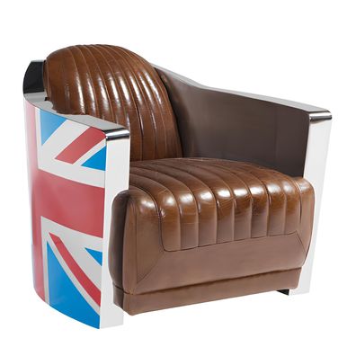 Union Jack Aviator Retro Clubsessel Braun Leder Vintage Sessel Möbel lounge Neu
