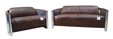 Sofagarnitur 3 + 2 Sitzer Sofa Couchgarnitur Couch Sessel Leder Vintage Retro NEU