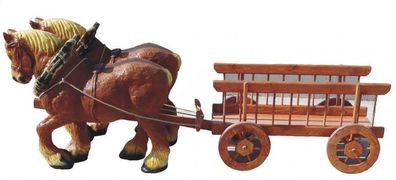 Design Pferde mit Wagen Figur Garten Statue Skulptur Figuren Skulpturen Deko Neu