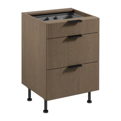 Küchenschrank Stauraumschrank Schrank 3 Schubladen Besteckeinsatz Braun