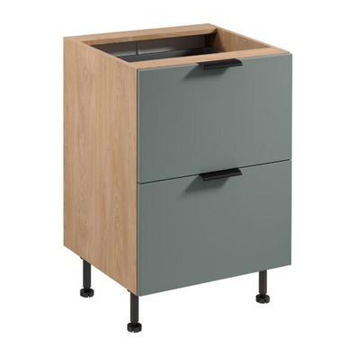 Unterer Küchenschrank Besteckeinsatz 2 Schubladen Holz Schrank Beige-Grau