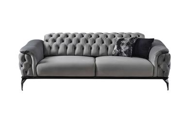 Designer Sofa 3 Sitzer Chesterfield Couch Polster Sofas Design Grau Sitzpolster
