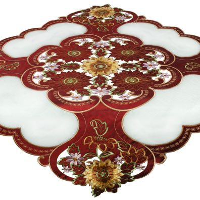 Hossner Sunfloro Tischdecke Bordeaux Sonnenblumen Bestickt Tischwäsche Waschbar