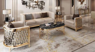 Design Polster Sofas Leder Relax Modern NEU Beige Sitzgarnitur 3 + 1 + 1 Sitzer