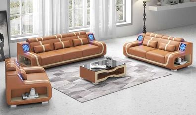 Wohnzimmer Komplette Ledersofas Couchgarnitur Sofagarnitur Braun 3tlg