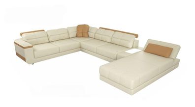 Designer Leder Stoff Sitz Modernes Ecksofa UForm Wohnzimmer Design Couch Polster