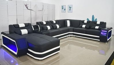 Wohnlandschaft Couch Textil Leder Sofas Polster Eckcouch Design Ecksofa U-form