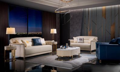 Wohnzimmer Designer-Sofa Sofagarnitur 3 + 2 + 1 Sitzer Ledersofa Modernes Sofa