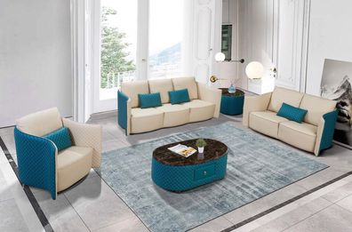 Ledersofa Sofa Couch Designer Polster Garnitur 2tlg Set Sitzgarnituren Couchen