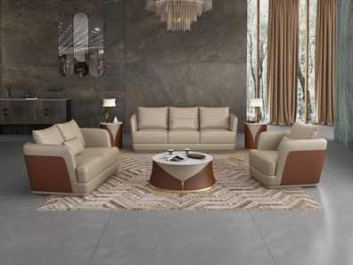 Design Ledersofa Sofagarnitur 321 Sitzer Couchtisch 2x Beistelltisch Sofa Neu