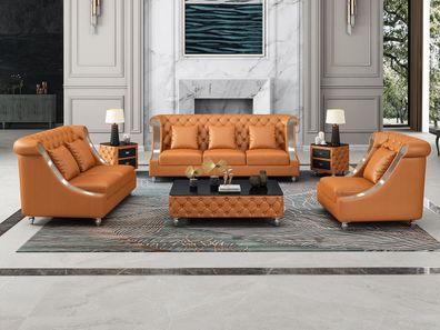 Design Wohnlandschaft Sofagarnitur 3 + 2 Sitzer Ledersofa Wohnzimmer Chesterfield