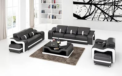 Designer Möbel Ledersofa 6tlg Sofagarnitur Polster Couchen Set Hocker Couchtisch