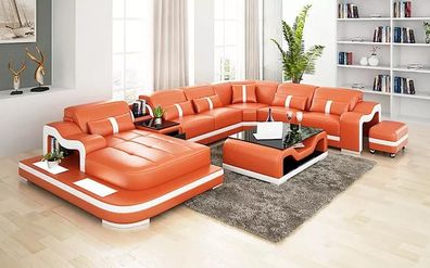 Ecksofa UForm Couchtisch Hocker Ecksofa Polster Wohnlandschaft Ledersofa 3tlg
