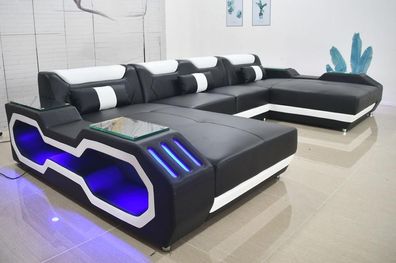Modernes Sofa Weiches Ecksofa Wohnbereich Design Lederecksofa U-förmiges Sofa