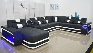 Ledersofa Sofa Modernes Polster Leder Wohnlandschaft Design Ecksofa Couch Textil