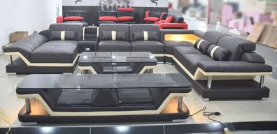 Moderne Design Wohnlandschaft Ecksofa Sofa Couch Polster rtv couchtisch leder