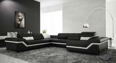 XXL Ledersofa mit USB, ohnlandschaft Ecksofa Design Sofa Garnitur Eckcouch Neu