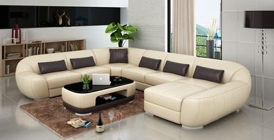 Modernes Ledersofa + USB Ecksofa Wohnlandschaft Sitz Polster Couch Garnitur Neu