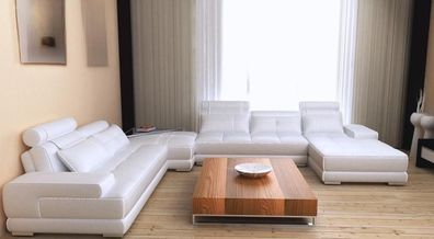 Ecksofa Sofa mit USB Wohnlandschaft Ledersofa XXL Designer Sofas Wolfhagen Weiß