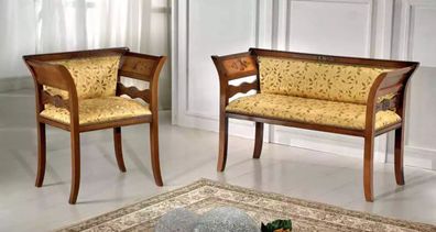 Designer Sitzgarnitur Polsterbank Luxus Sitzmöbel Stoff Stuhl 2 + 1 Sitz