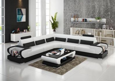 Ledersofa Couch Wohnlandschaft Eck Garnitur Design Modern Sofa mit USB Ecksofa