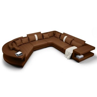 Wohnlandschaft Designer Ecksofa mit USB, Big Polster Leder Ecksofa "Braun"