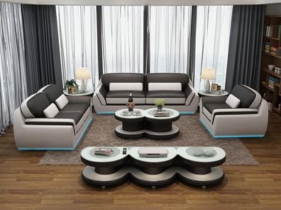 Ledersofa Couch Sofagarnitur Neu 3 + 2 + 1 Sitzer Garnitur Design Modern Sofa + USB