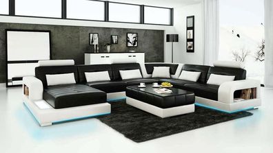 Sofa Ecksofa Design Wohnlandschaft mit Regal Polster Sitz Garnitur Ledersofa USB