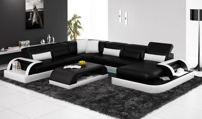 Sofa Ecksofa Design Wohnlandschaft Schwarz Polster Sitz Garnitur Ledersofa USB