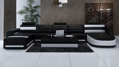 Ledersofa Sofa Couch Wohnlandschaft Ecksofa Garnitur Design Modern Sofa mit USB