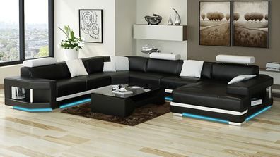 Ledersofa Sofa Couch Wohnlandschaft Ecksofa Garnitur Design Modern Sofa mit USB