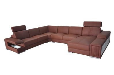 Braun Sofa Ecksofa Wohnlandschaft mit Regal Polster Sitz Garnitur Ledersofa USB