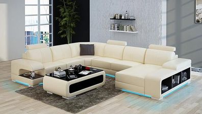 Ledersofa Couch Wohnlandschaft Ecksofa Garnitur Design Modern Neu Sofa mit USB