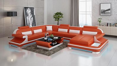 Ledersofa Couch Wohnlandschaft Ecksofa Eck Garnitur Design Modern Sofa mit USB