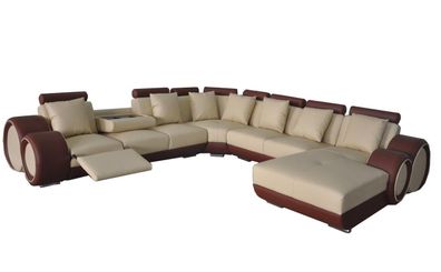 Sofa Ledersofa Ecksofa Wohnlandschaft Couch Polster Sitzecke Eckgarnitur + USB