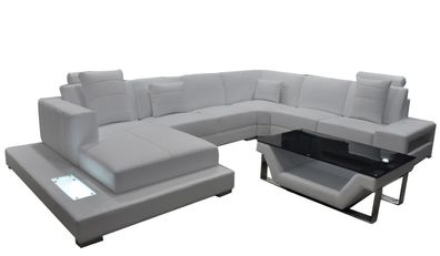 Ledersofa Ecksofa Wohnlandschaft Couch Polster Eckgarnitur Sitzecke + Tisch + USB
