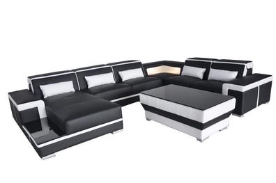 Ledersofa Ecksofa Wohnlandschaft Couch Eckgarnitur Polster Sitzecke + Tisch + USB
