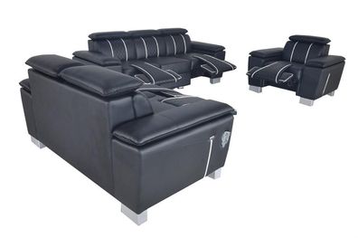 Sofagarnitur Ledergarnitur Couch Design Sofa Polster Komplett Set 3 + 2 + 1 mit USB