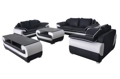 Sofagarnitur Ledergarnitur Design Sofa Polster Komplett Set 4tlg 3 + 2 + 1 mit USB