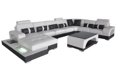 Ecksofa Eckgarnitur Design Eckcouch Sofa Couch Polster Wohnlandschaft LED USB