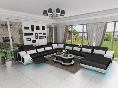 Ledersofa Couch Wohnlandschaft Ecksofa Eck Garnitur Design Modern Sofa mit USB