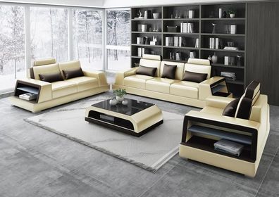 Ledersofa Couch Sofagarnitur Polster 3 + 2 + 1 Sitzer Couchen Sofa Design Leder Neu