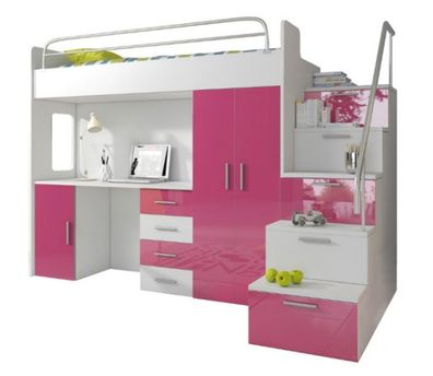 Doppelstockbett Etagenbett Bett Kinderbett Jugendbett Hochbett Rosa Kinderzimmer