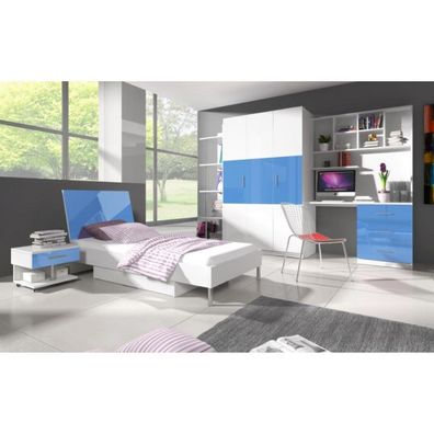 Blaues Kinderzimmer Schlafzimmer Jugendzimmer Set Schrank Tisch Bett Neu 4 tlg