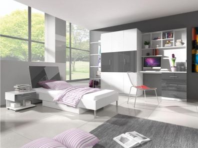 Bett + Nachttisch - Kinderzimmer Schlafzimmer Möbel Betten schwarz 2tlg. Set Neu