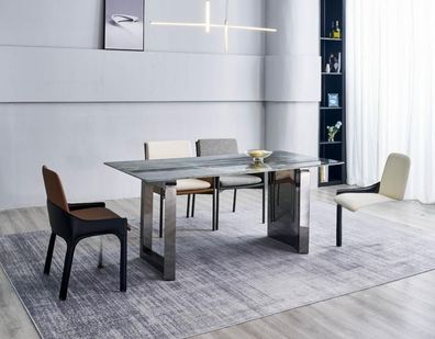 Essgruppe Designer 4x Stühle Moderne Sitzgruppe Luxus Rechteckiger Tisch