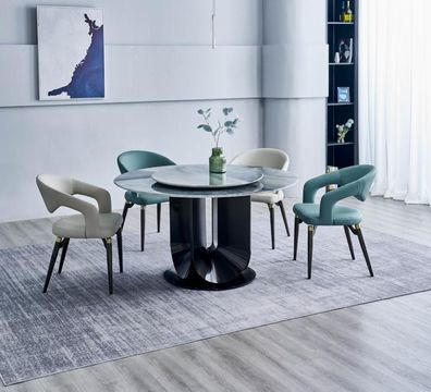 Designer Essgruppe Luxus Runder Esstisch 6x Stühle Stilvolle Sitzgruppe
