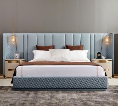 Großes Schlafzimmer Doppelbett Designer Betten Holzgestell Polsterbett