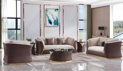 Sofagarnitur 3 + 2 + 1 Sitzer Ledersofa Couch Wohnlandschaft Garnitur Design Modern