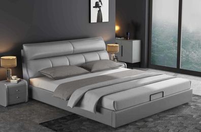 Graues Designer Bett Schlafzimmer Betten Textil Leder Hotel Luxus Polster Design